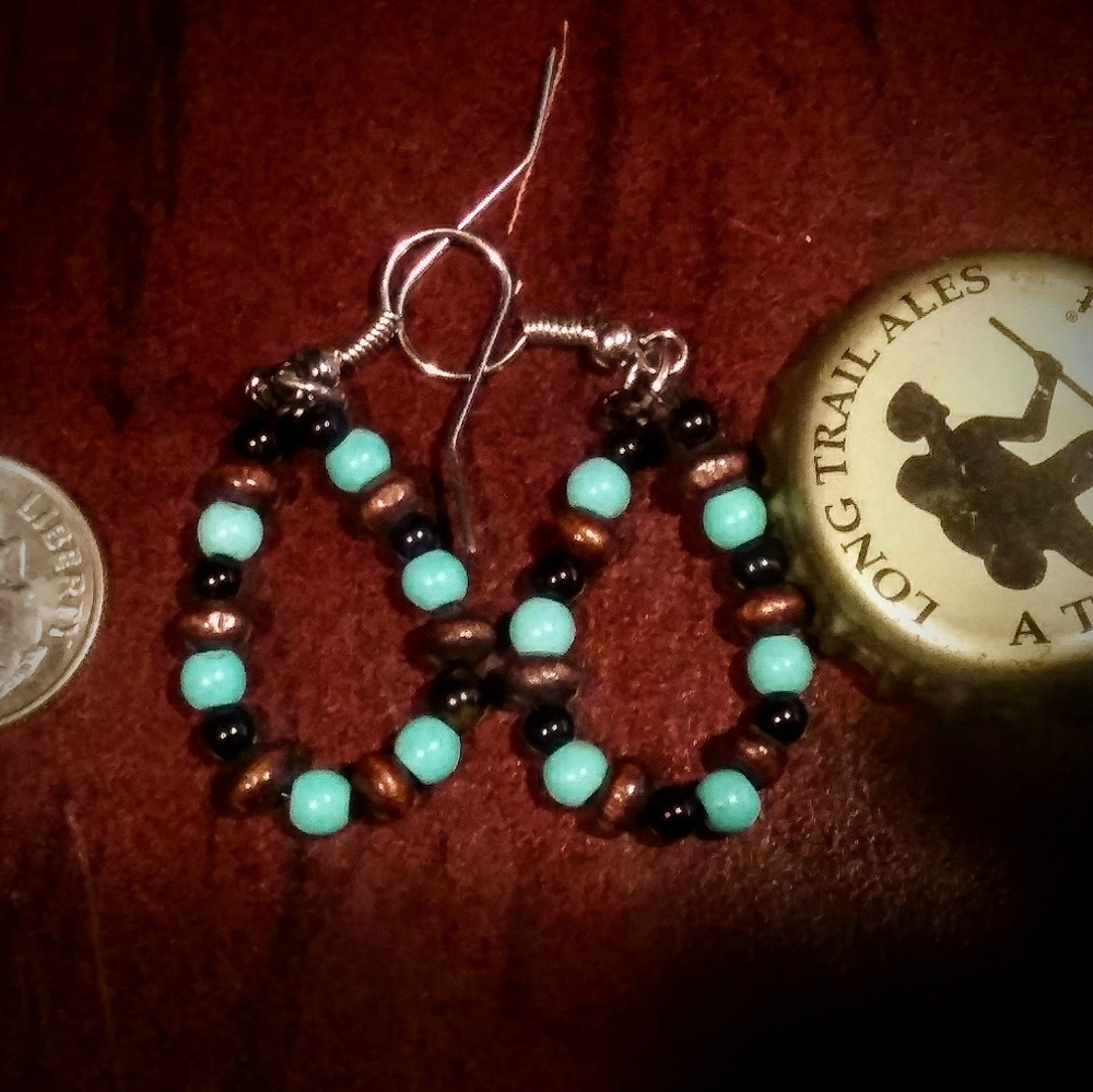 Turquoise wood onyx beaded earrings crystal hippie